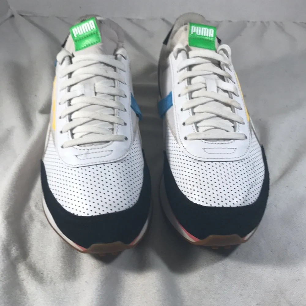 Puma Mens Future Rider Finish White Fluorescent Pink Sneakers Size 10